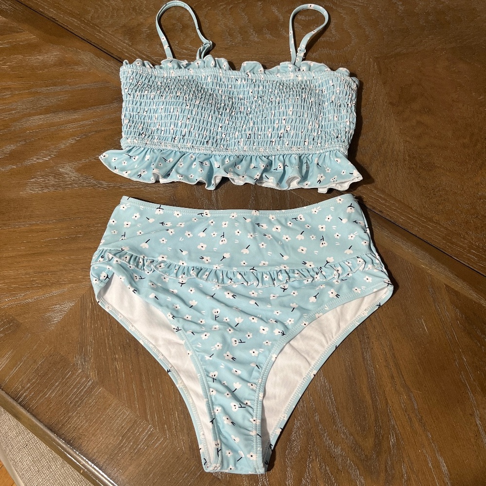 NWOT Mooslover shirred bandeau bikini top high waisted 2 piece swimsuit